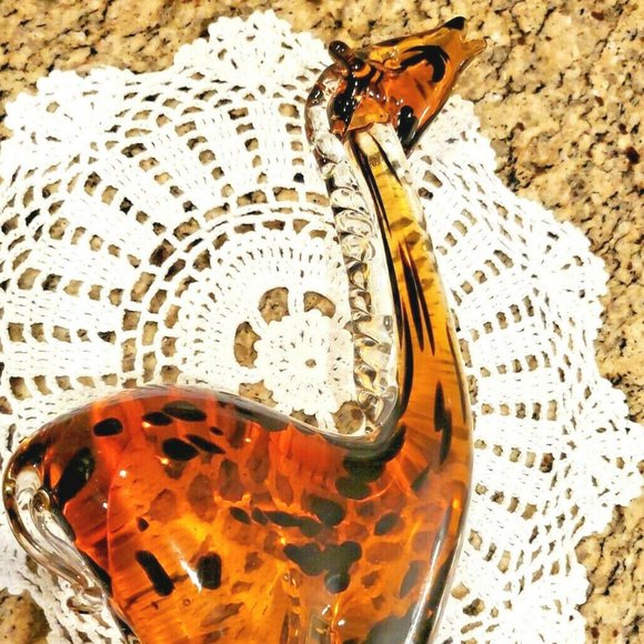 L@@K Vintage Murano Style Art Glass Giraffe 10 Inch Sculpture Amber And Black - Picture 6 of 8